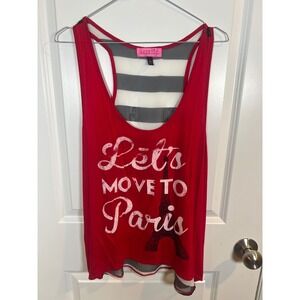 Sugarhigh Womens Tank Top Paris Graphic Sheer Striped Back Red Size XL
